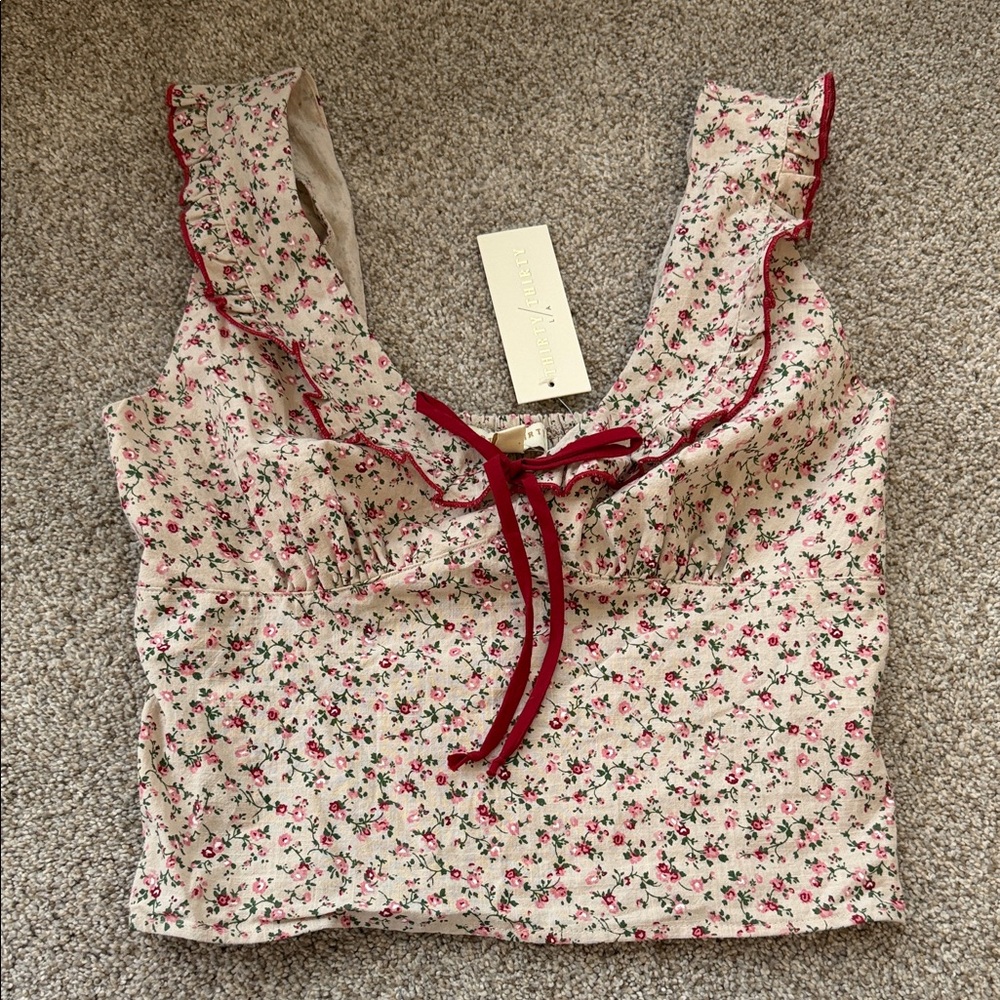 Floral Crop Top with Red Accents